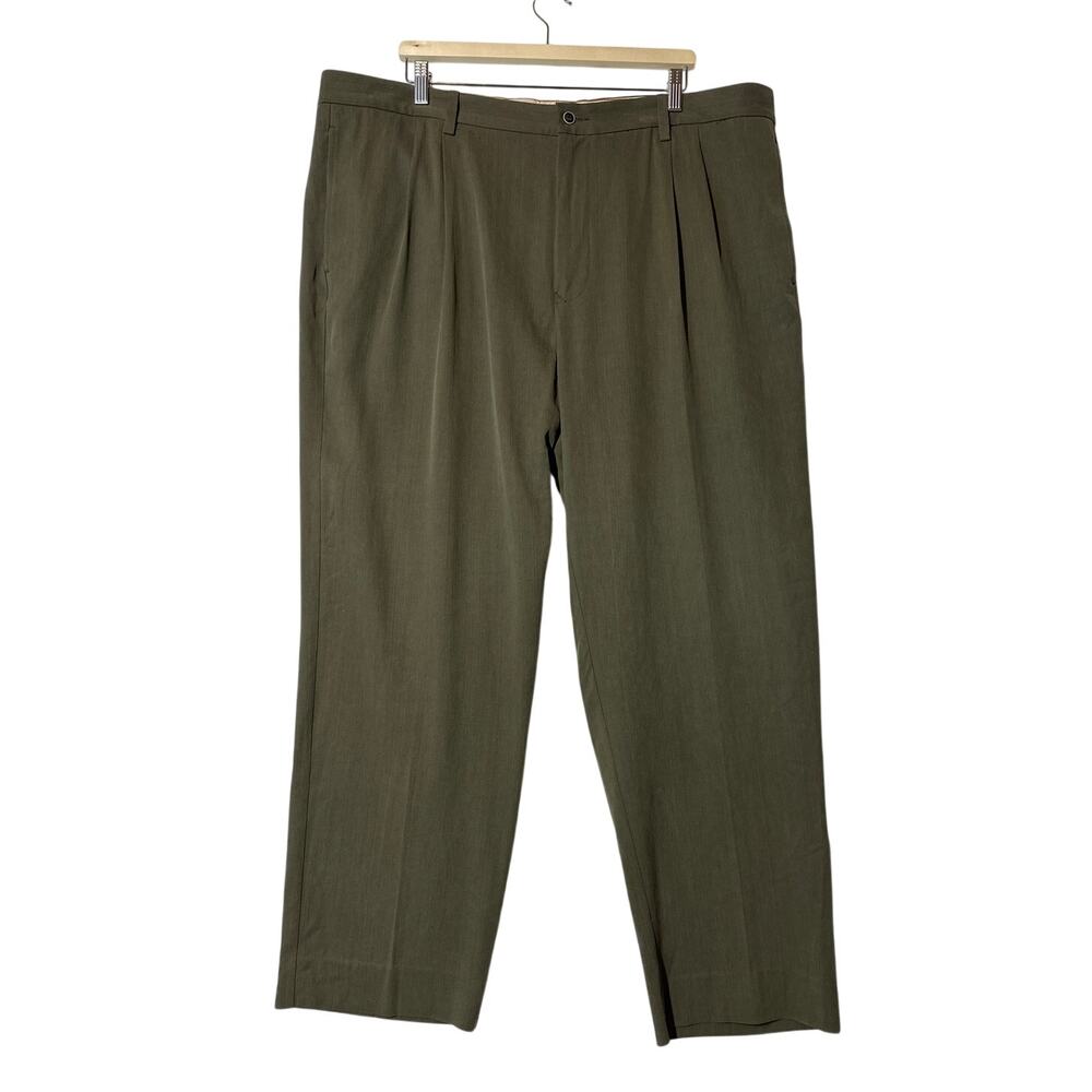 Tommy Bahama Grayston Pleated Silk Blend Dress Pants Dark Olive Men’s 42x30